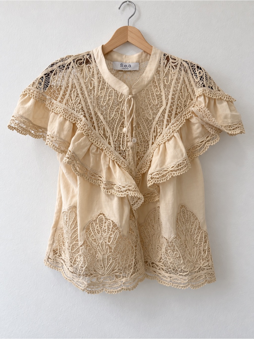 Sea New York Blush Lace-Trim Cotton Blouse